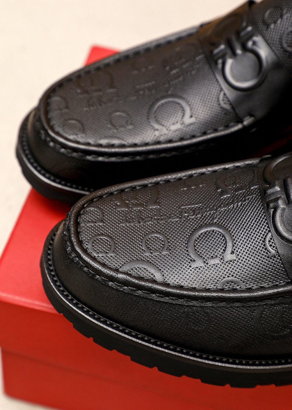 Ferragamo Black Embossed Slip-On Shoes