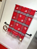 Burberry Embroidered Plaid Fringe Scarf