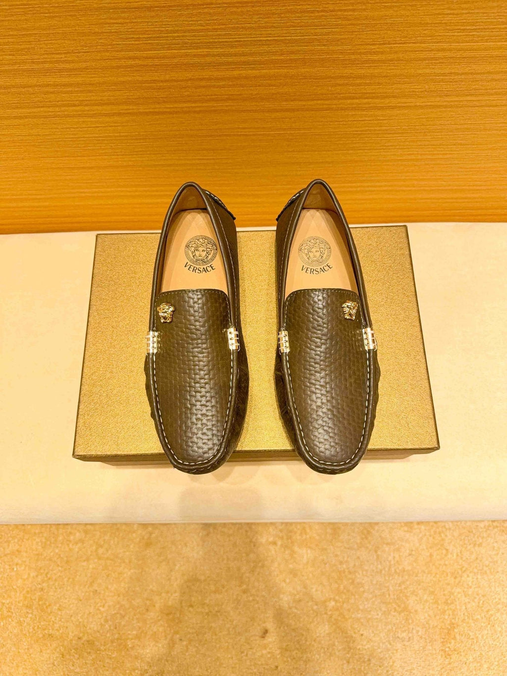 Versace Textured Leather Driving Loafers