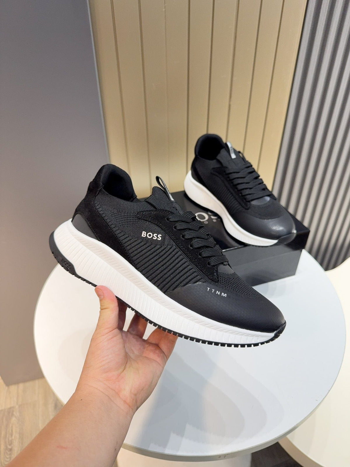 BOSS Knit Lace-Up Sneakers - Side Wordmark Detail