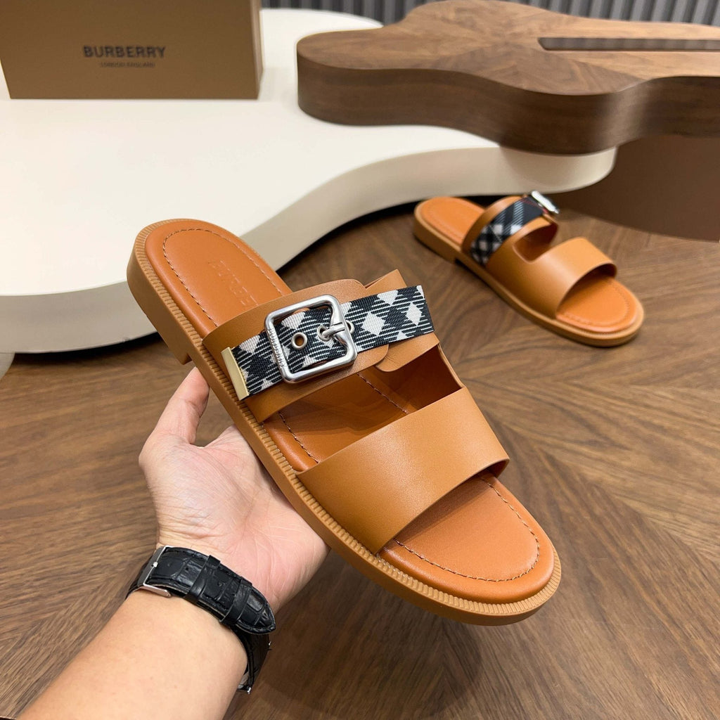 Burberry Plaid Buckle Slide Sandals
