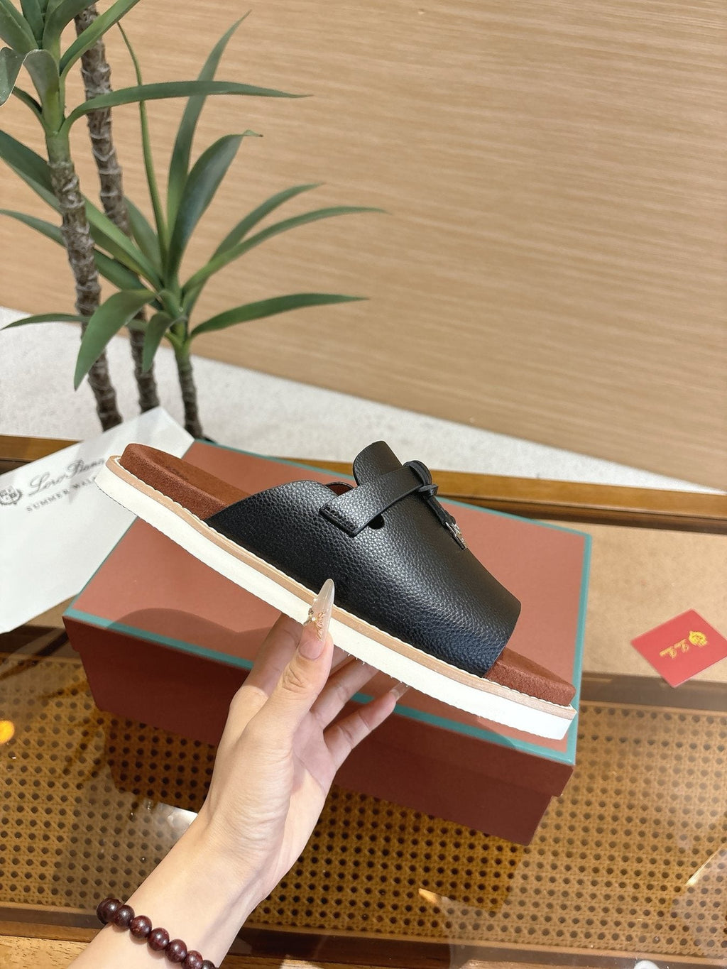 Loro Piana Men's Textured Leather Mule Sandals