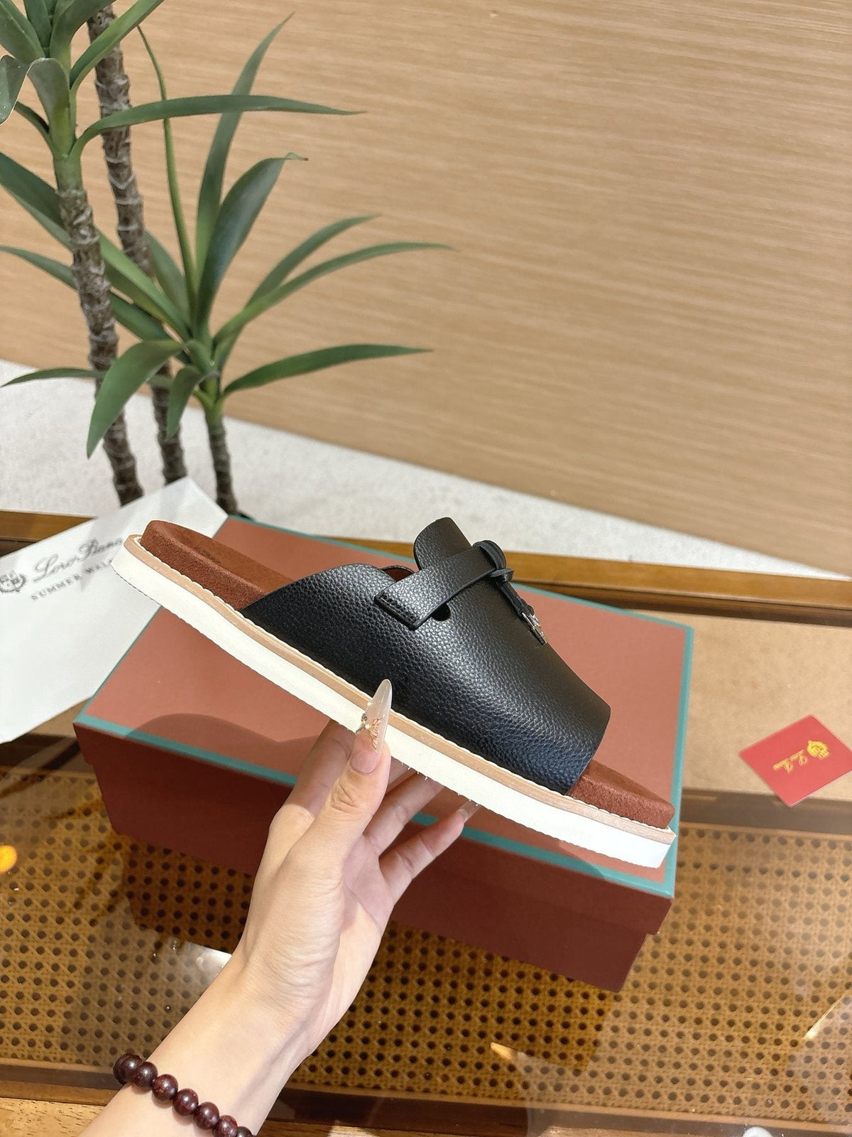 Loro Piana Men's Textured Leather Mule Sandals