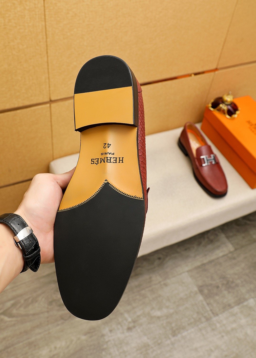 Hermès Textured Hardware Loafers