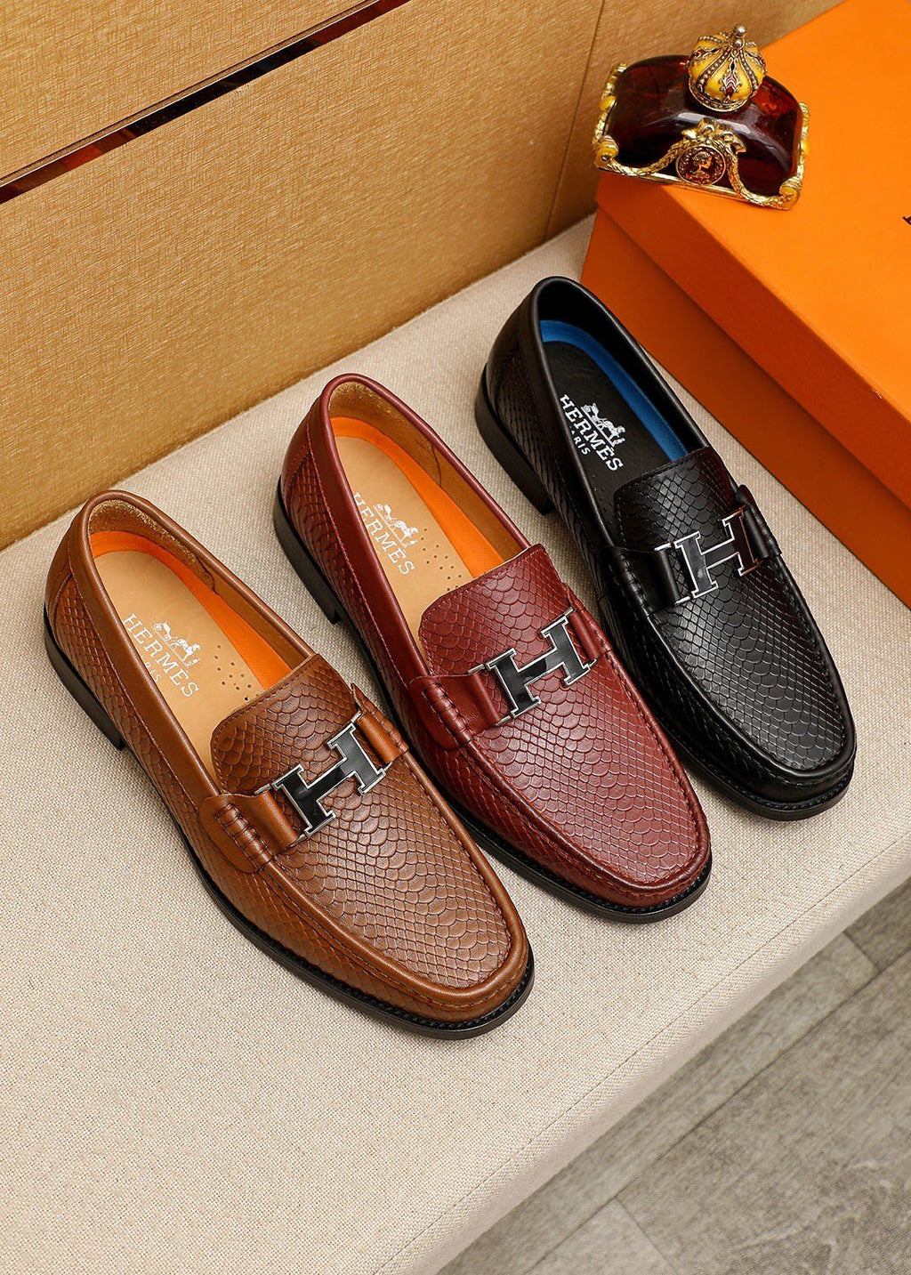Hermès Textured Hardware Loafers
