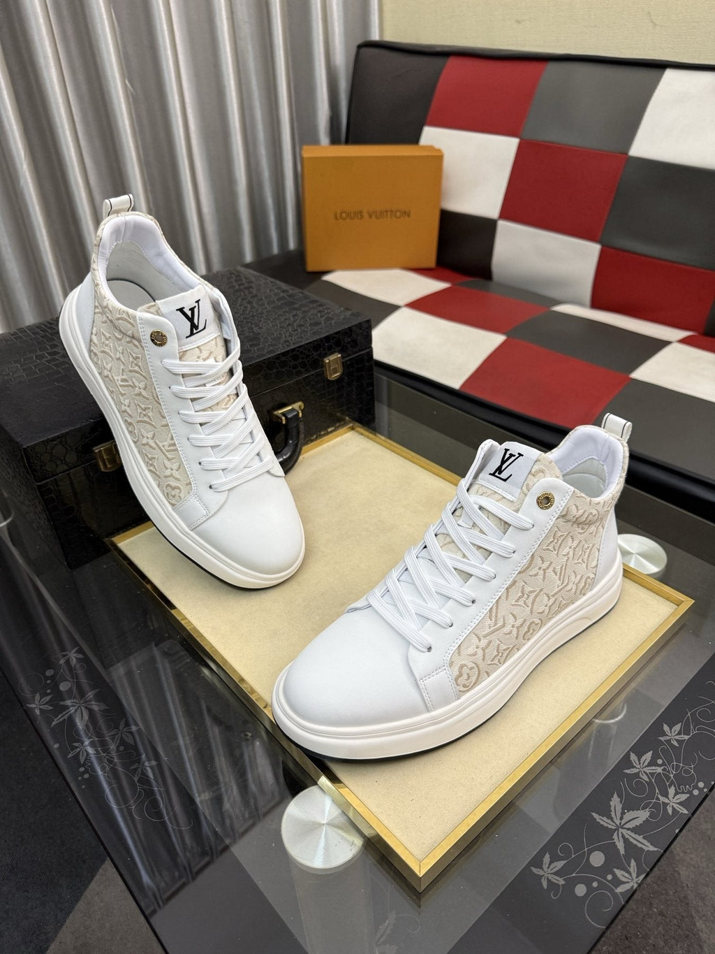 Louis Vuitton Patterned Panel High-Top Sneakers