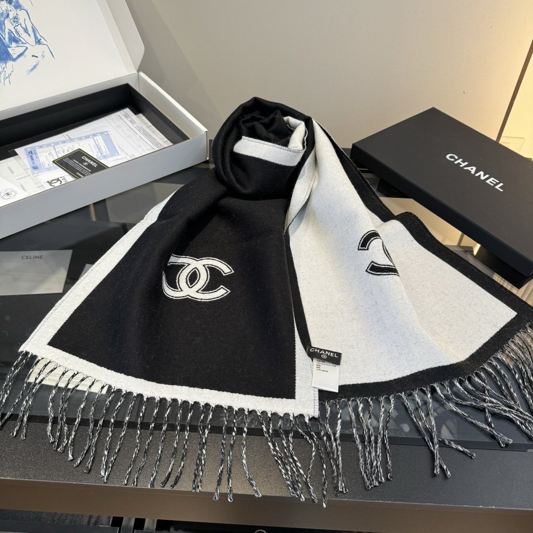 Chanel Two-Tone Fringed Scarf