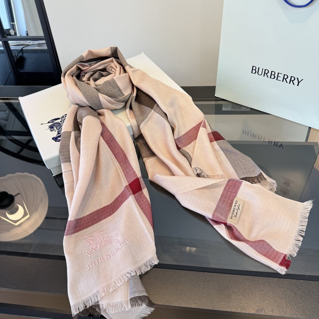Burberry Plaid Fringe Cashmere Scarf