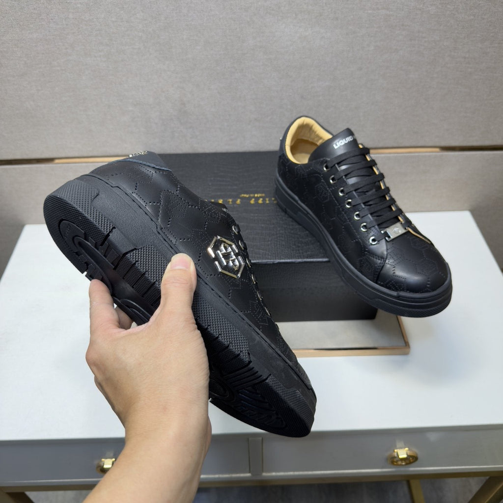 Philipp Plein Men's Textured Low-Top Sneakers - Metallic-Look Collar Accents