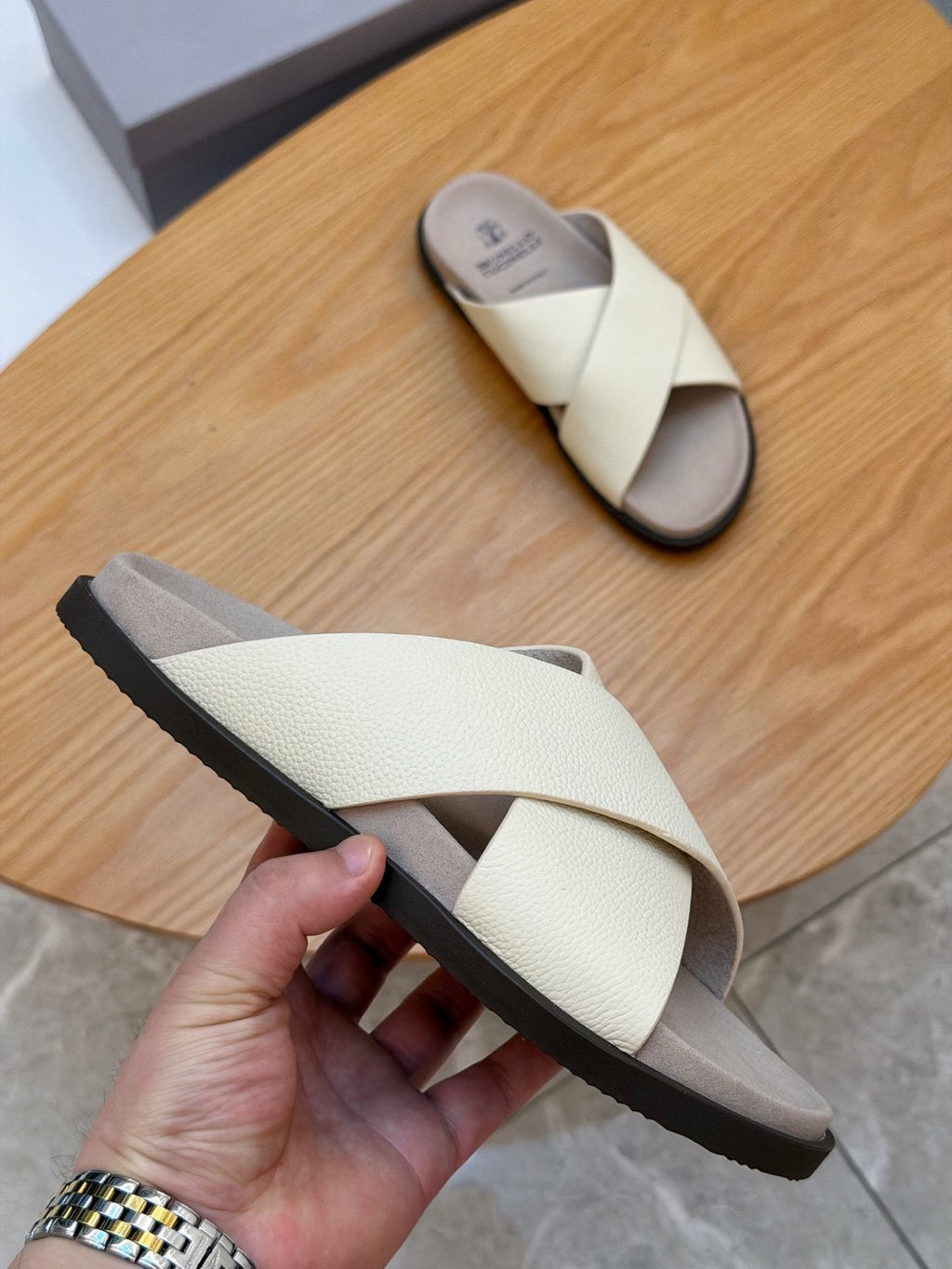Brunello Cucinelli Crossover Slide Sandals