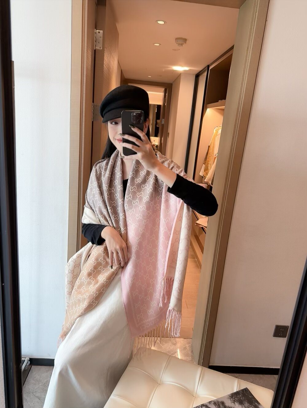 Gucci Two-Tone Fringed Jacquard Scarf