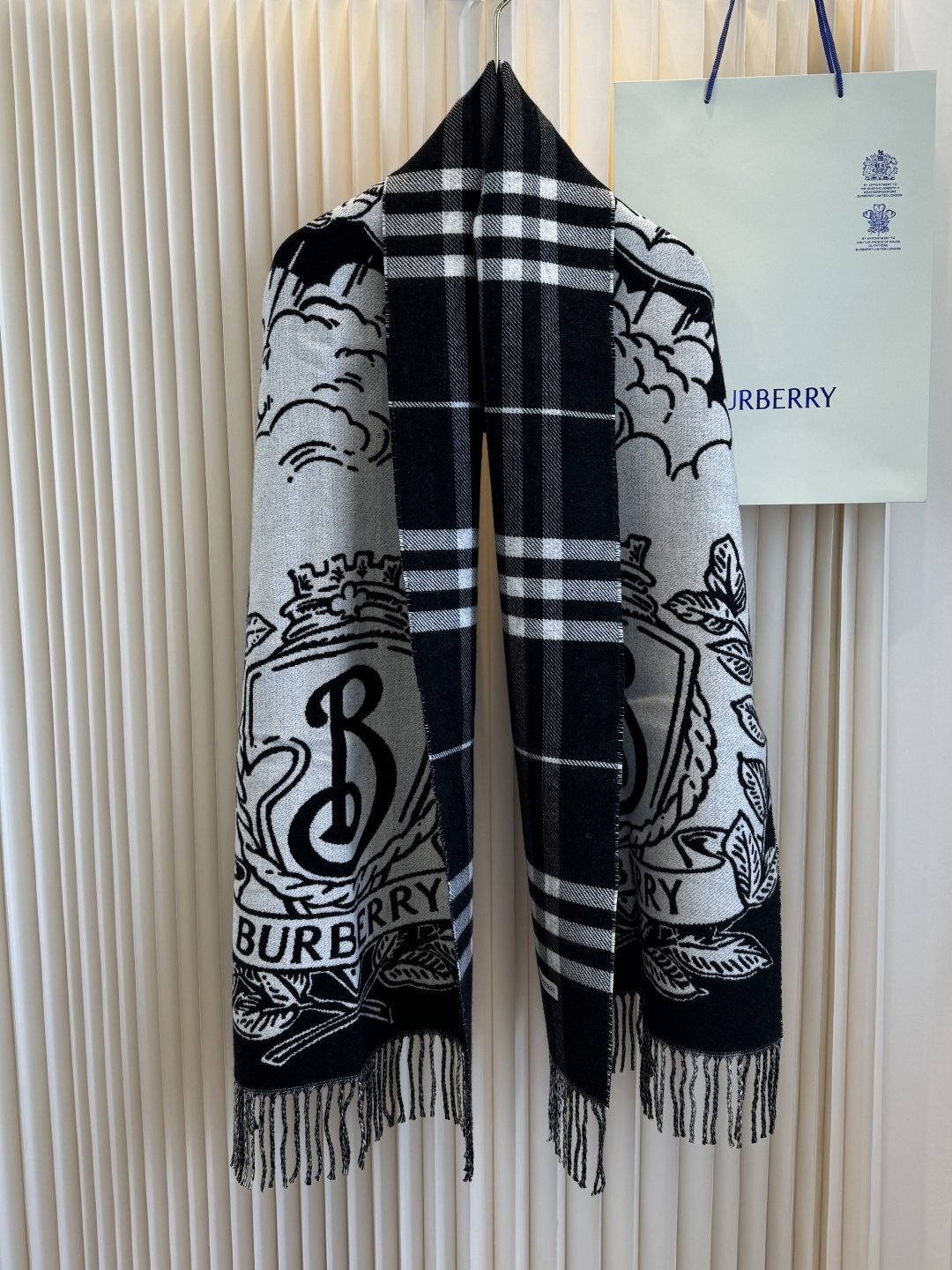 Burberry Equestrian Motif Fringed Scarf