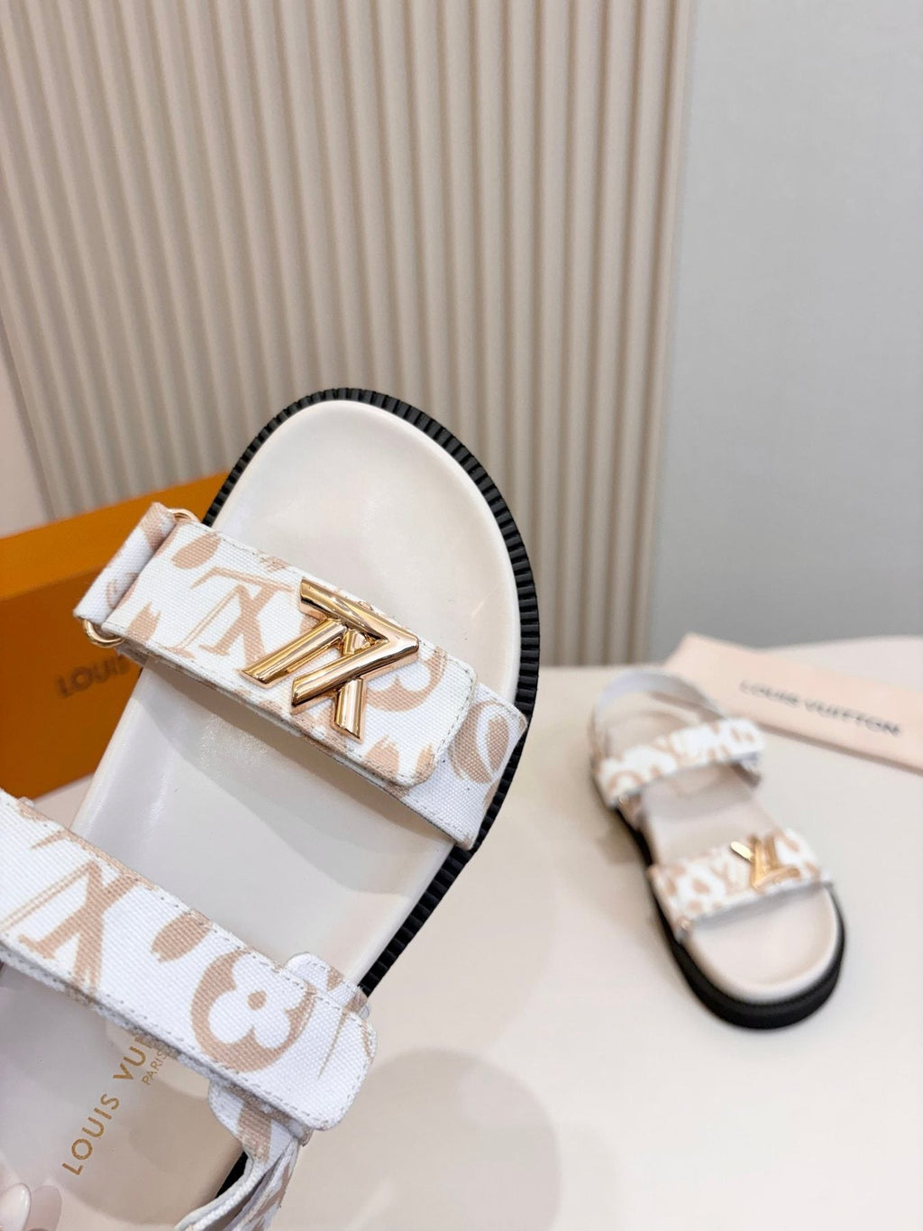 Louis Vuitton Patterned Two-Strap Slide Sandals