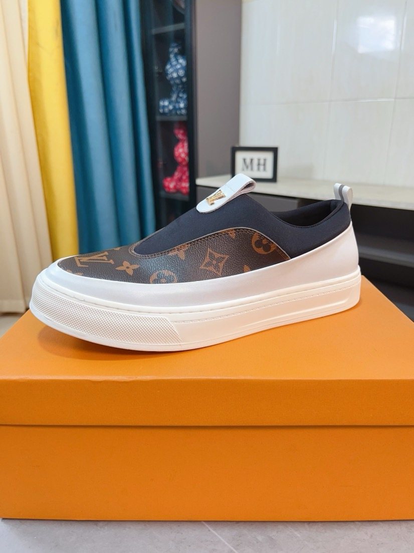 Louis Vuitton Men's Monogram Slip-On Sneakers - White Rubber Sole