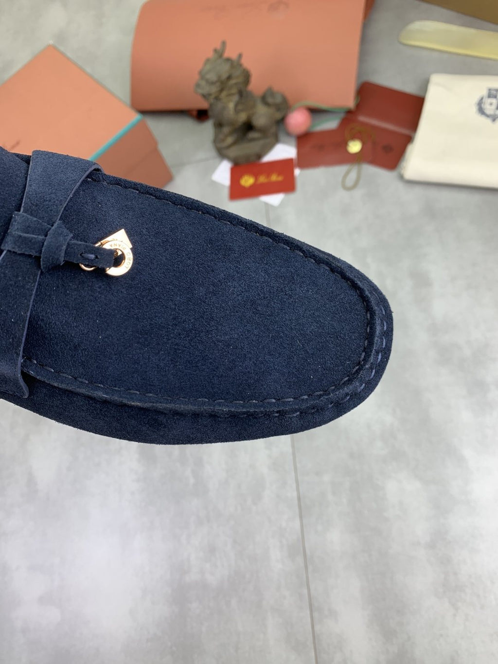 Loro Piana Navy Blue Moc-Toe Loafers