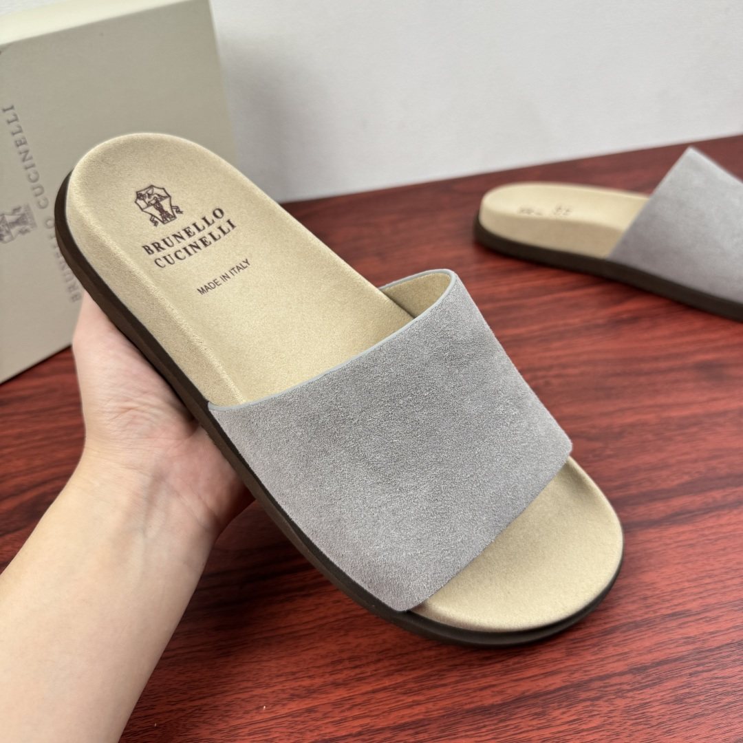 Brunello Cucinelli Men's Suede Slide Sandals