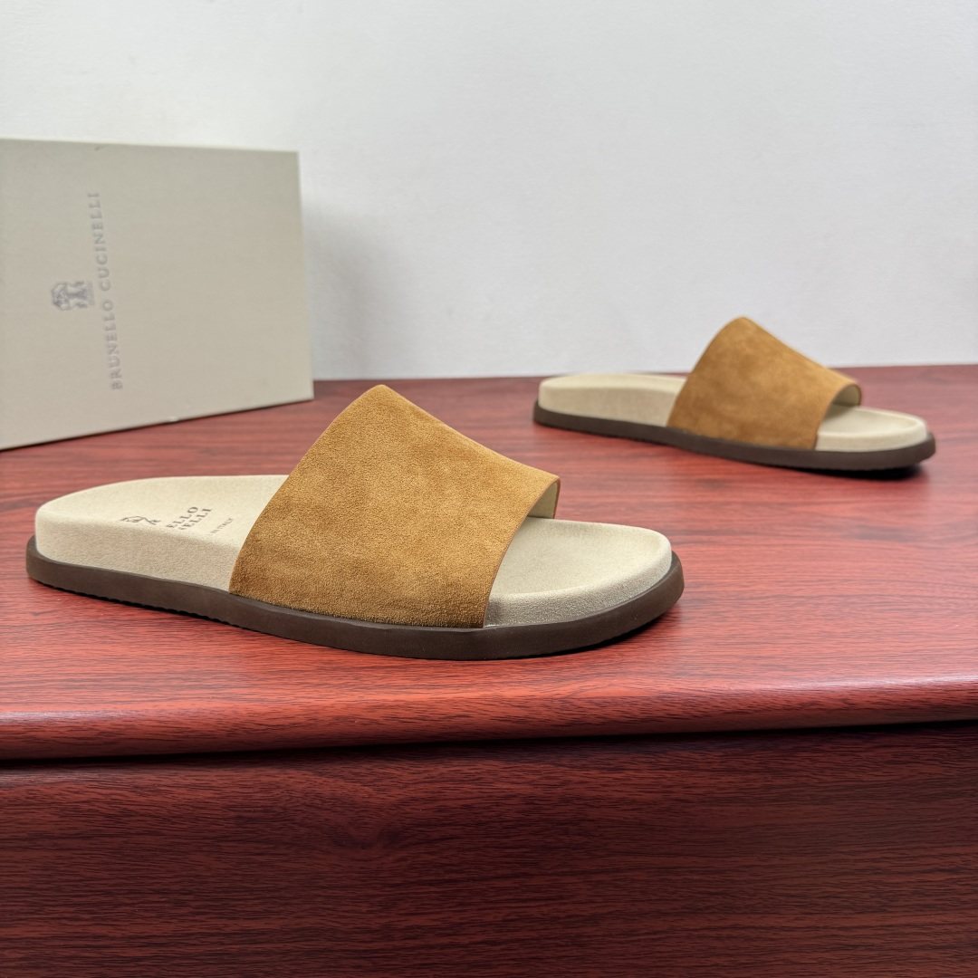 Brunello Cucinelli Men's Suede Slide Sandals