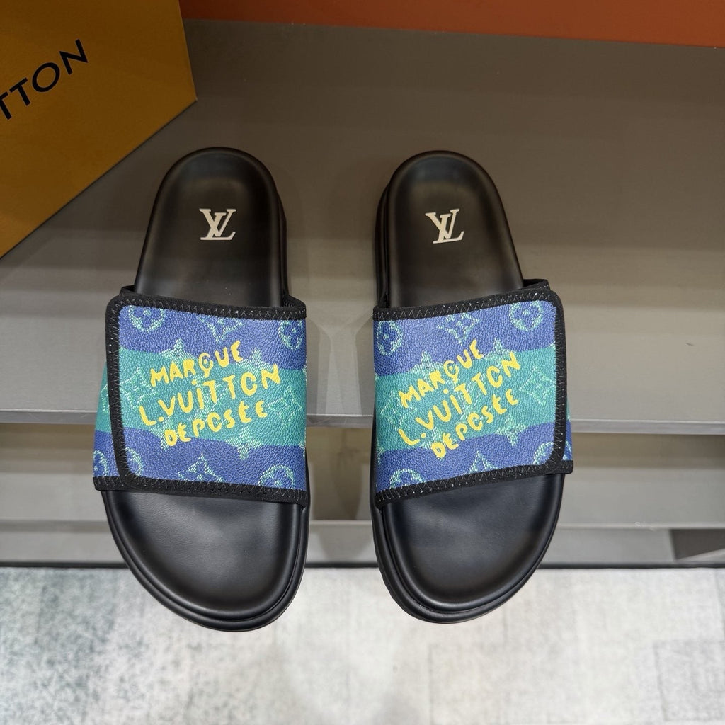Louis Vuitton Graphic Strap Slide Sandals - Contoured Footbed