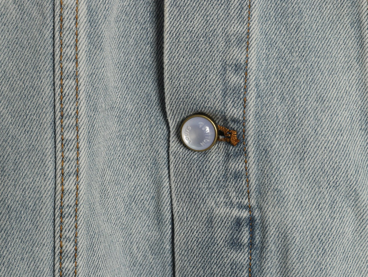 Louis Vuitton CVD Hardware Leather-Detail Skate Denim Jacket - Light Blue