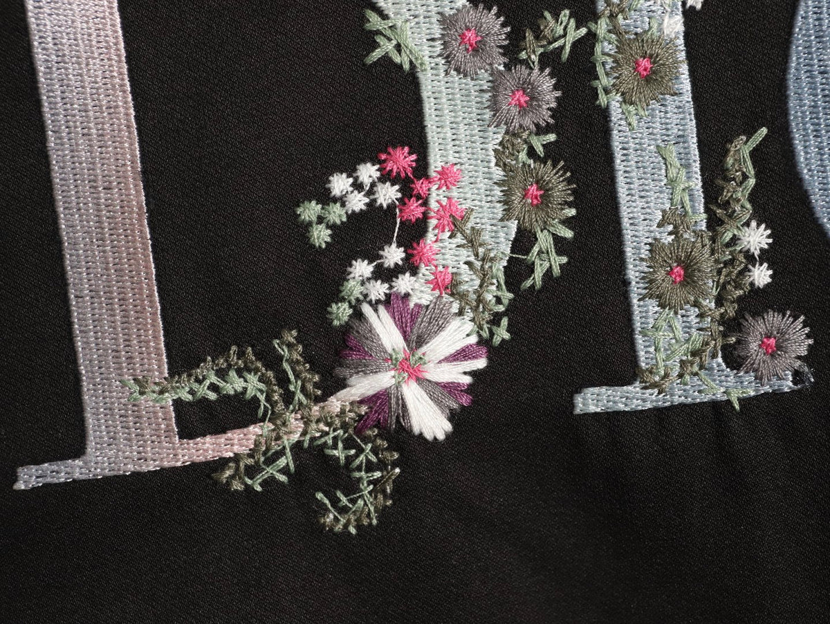 Dior Floral-Detail Back-Logo Varsity Jacket - Black