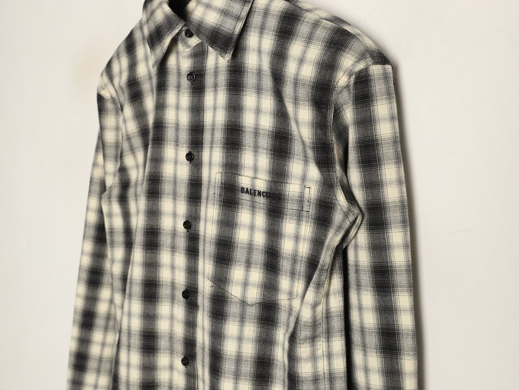 Balenciaga BLCG Embroidered Plaid Long-Sleeve Shirt