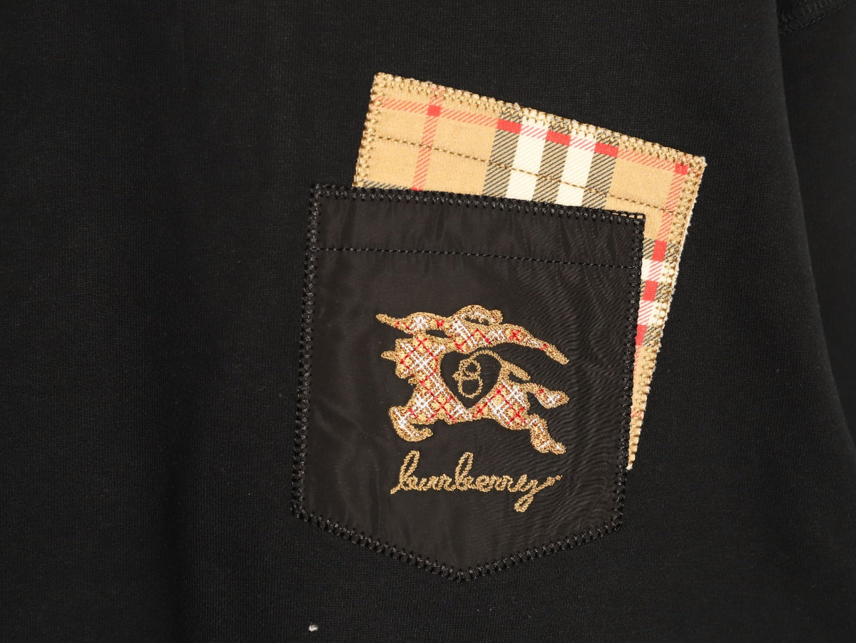 Burberry Black Check-Trim Embroidered Pocket Crewneck Sweatshirt