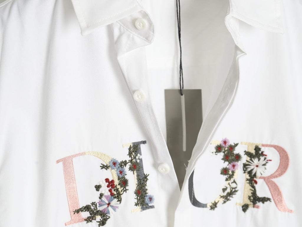 Dior Floral-Detail Logo Long-Sleeve Shirt - White