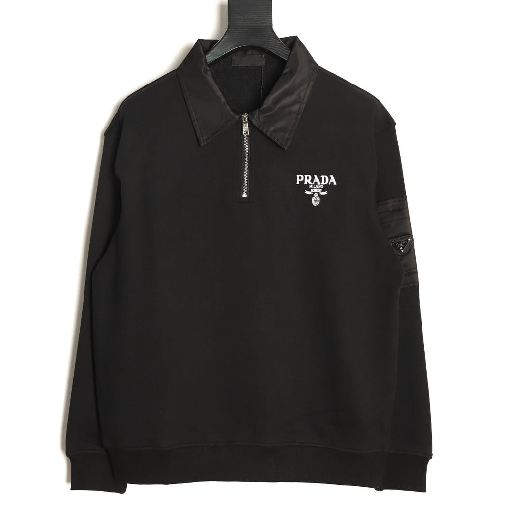 Prada Logo-Detail Collared Half-Zip Sweatshirt - Black