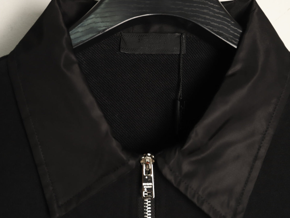 Prada Logo-Detail Collared Half-Zip Sweatshirt - Black